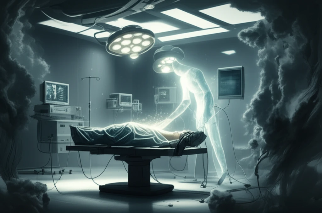 Digital illustration symbolizing adiponectin protecting a patient from surgical complications.