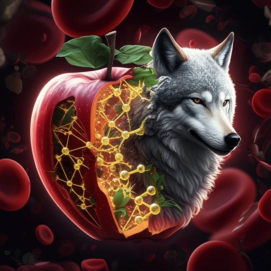 Surreal illustration of wolf-apple flour reducing blood sugar.