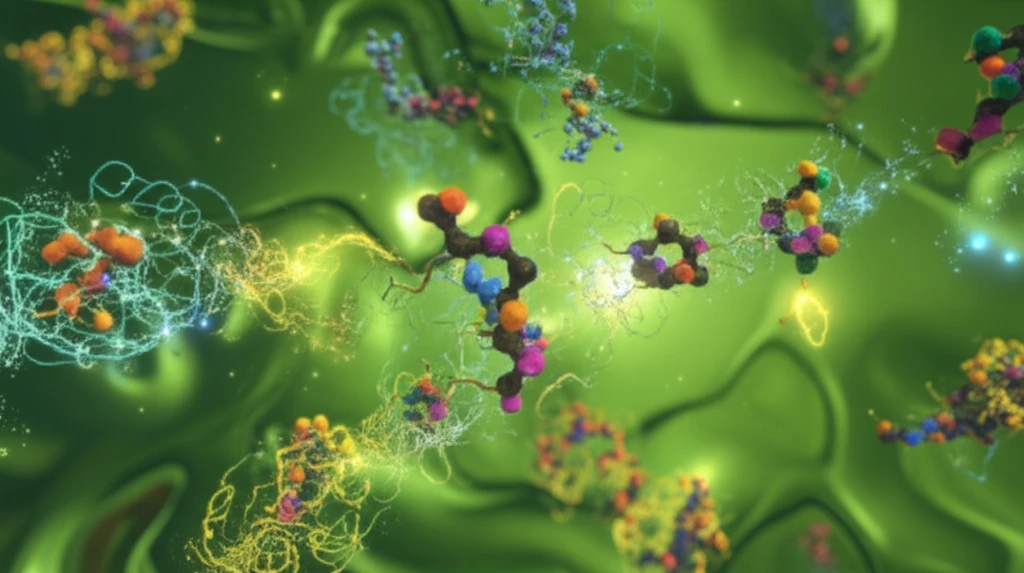 Microscopic enzymes breaking down molecules in green biodiesel fuel.