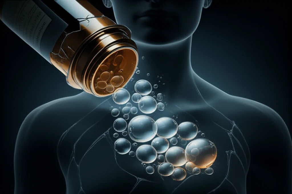 Surreal illustration of air escaping from a pill bottle, representing medical complications.