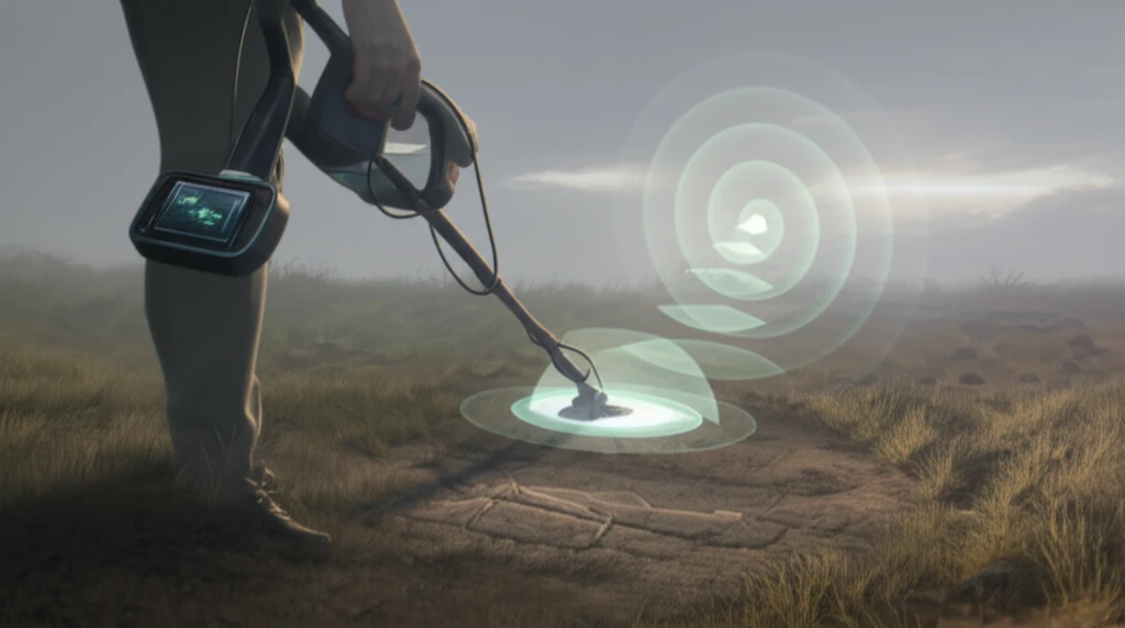 Handheld ground penetrating radar device detecting buried objects.