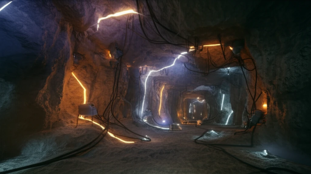 Surreal illustration of lithium extraction from zinnwaldite mine.