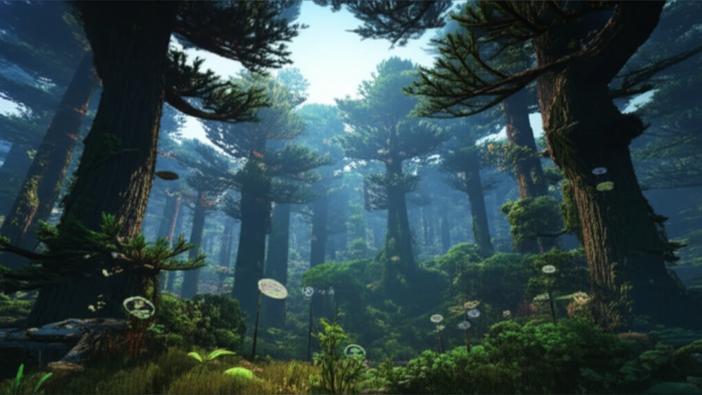 Lush Brazilian forest with towering Araucaria trees, symbolizing forest regeneration.