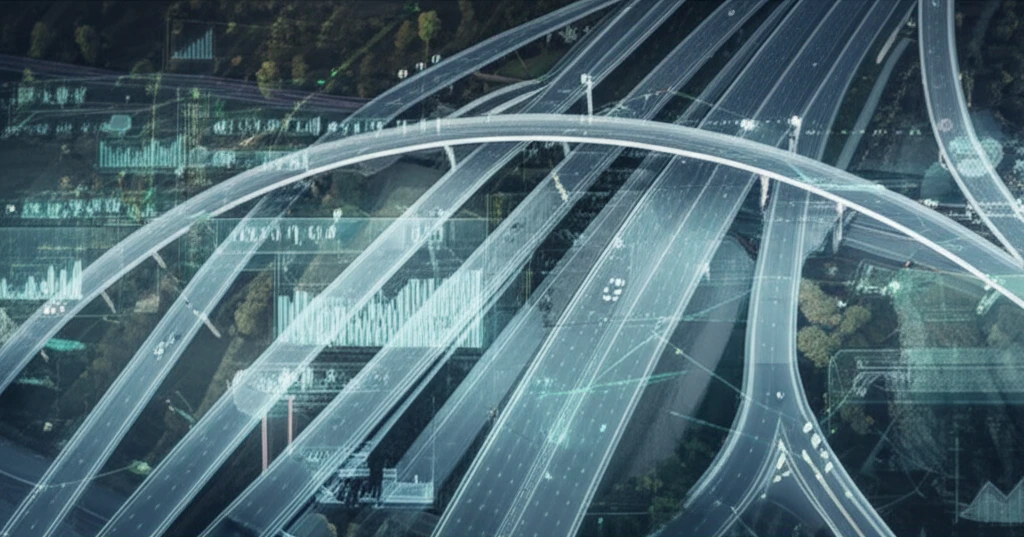 Data-driven road safety concept: Roads overlaid with charts and data points.