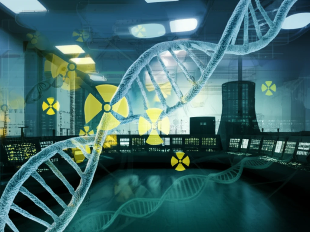 DNA strands intertwined with radiation symbols representing simplified Bayesian methods.