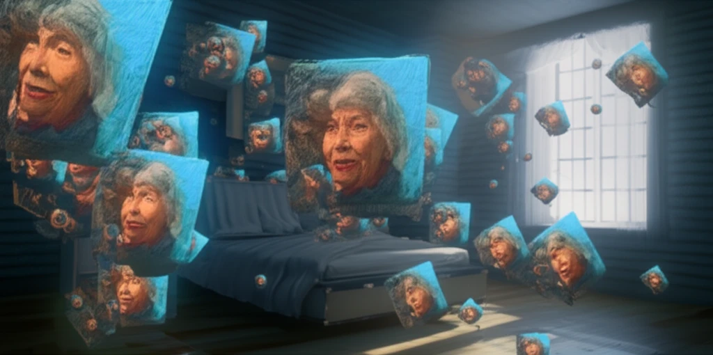 Calm bedroom with moonlight and floating sleep shapes