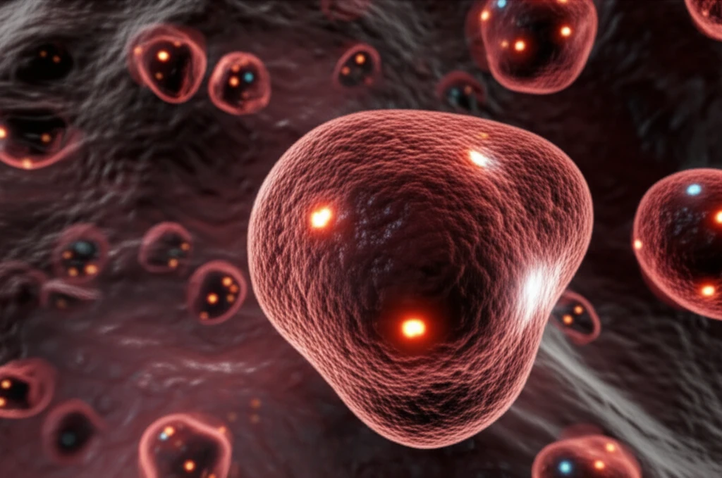 Microscopic view of tongue cancer cells with glowing CCR4 receptors.