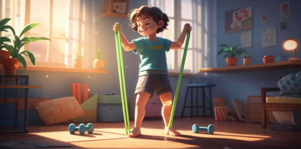 A child with JIA engaging in gentle exercises at home.