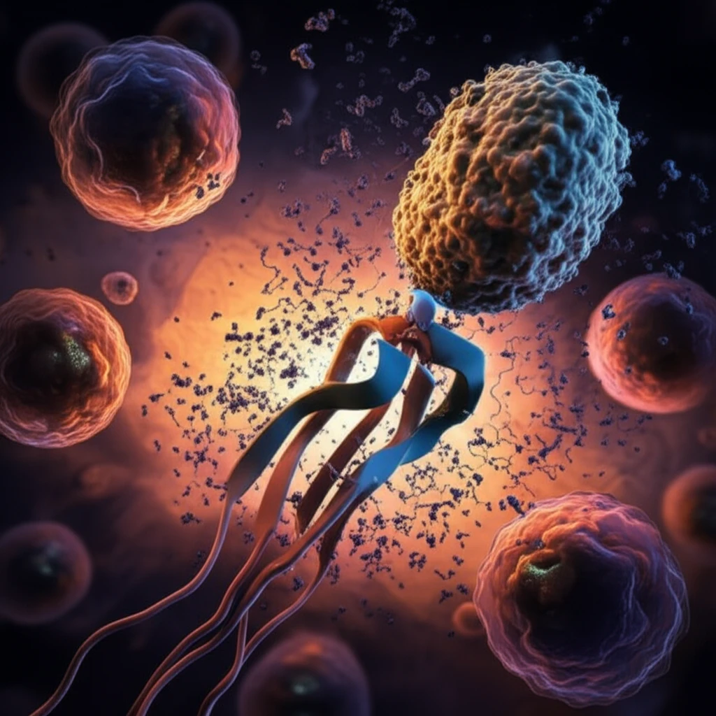Digital illustration of ErbB3 protein being degraded inside a cell.