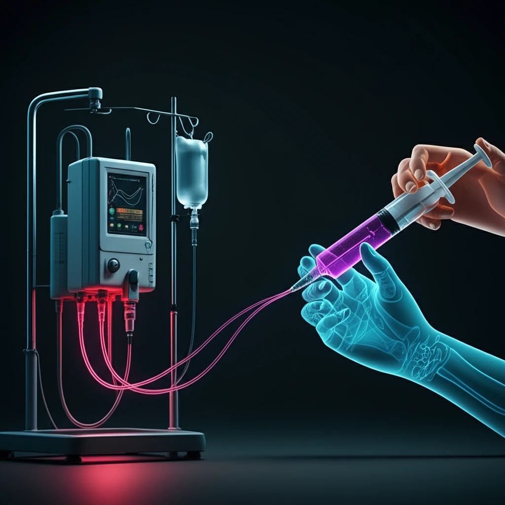 Contrast injector competing with hand injection