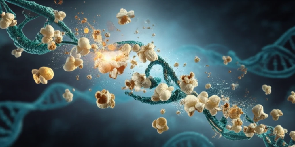 Popcorn kernels exploding from DNA strands