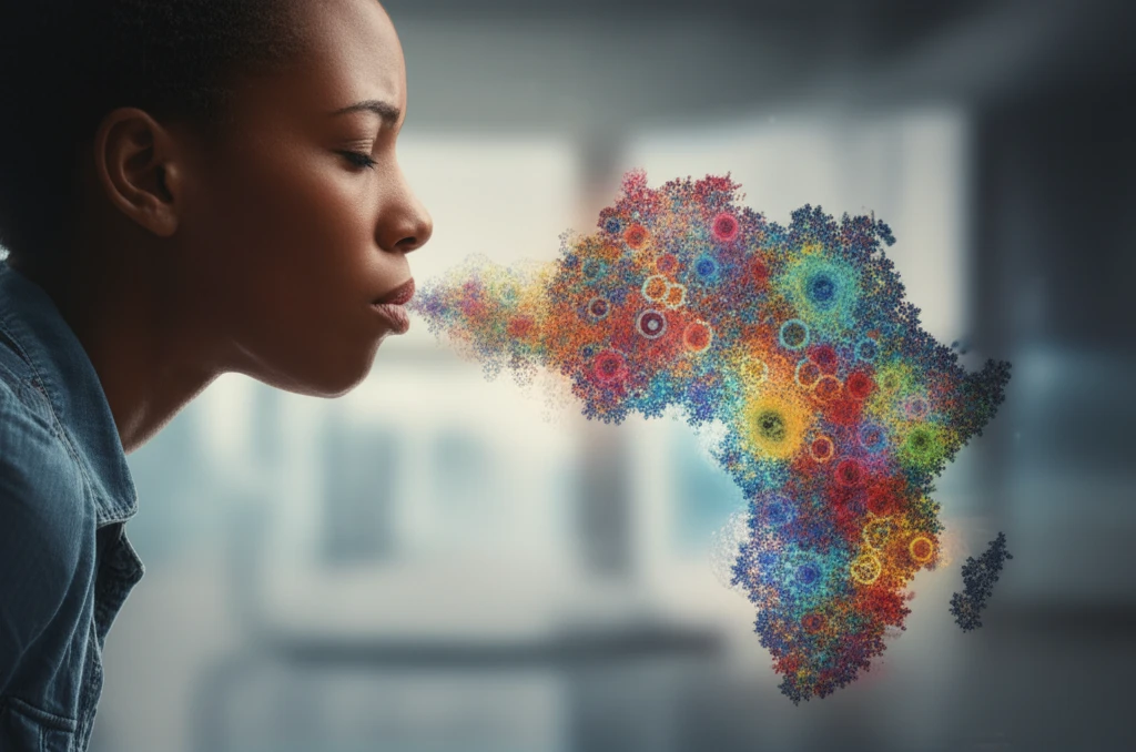 Breath analysis revealing a map of Africa, symbolizing malaria detection.