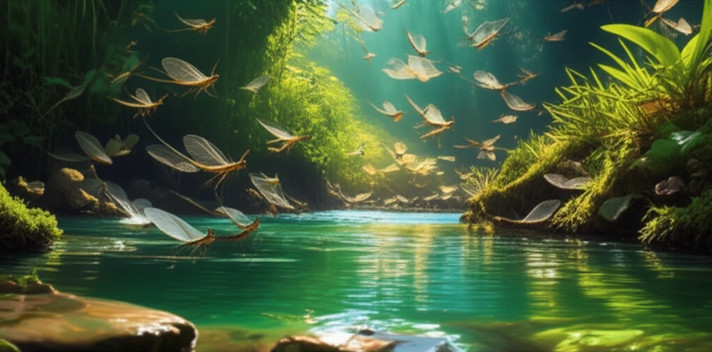 Mayflies emerging from a river in Mato Grosso do Sul, Brazil