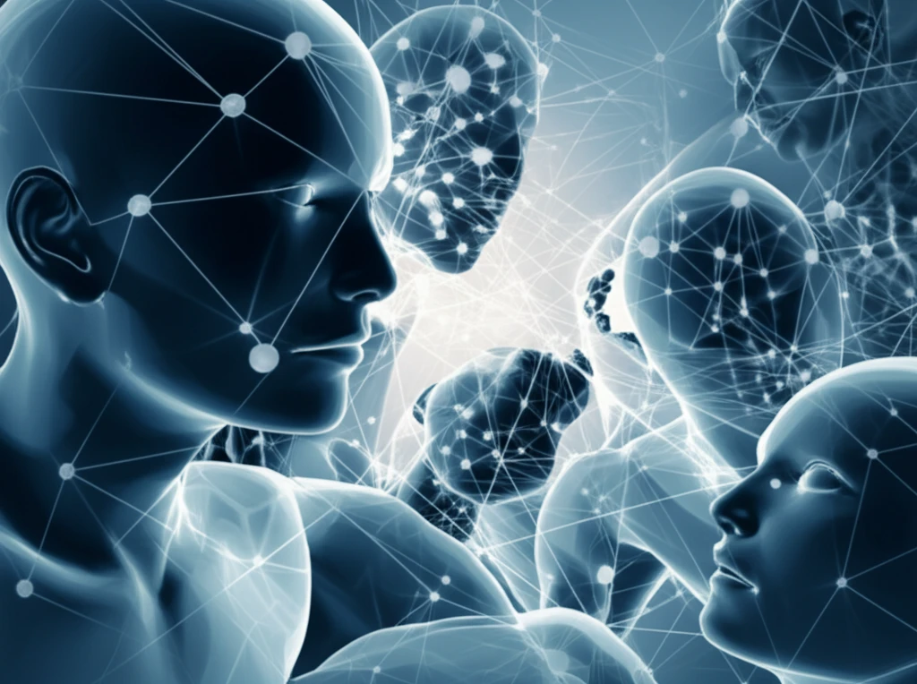 Interconnected people with glowing threads representing reputation.
