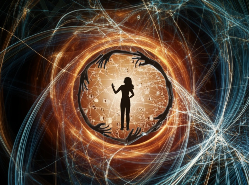 A person is surrounded by a protective circle of light representing a support network.