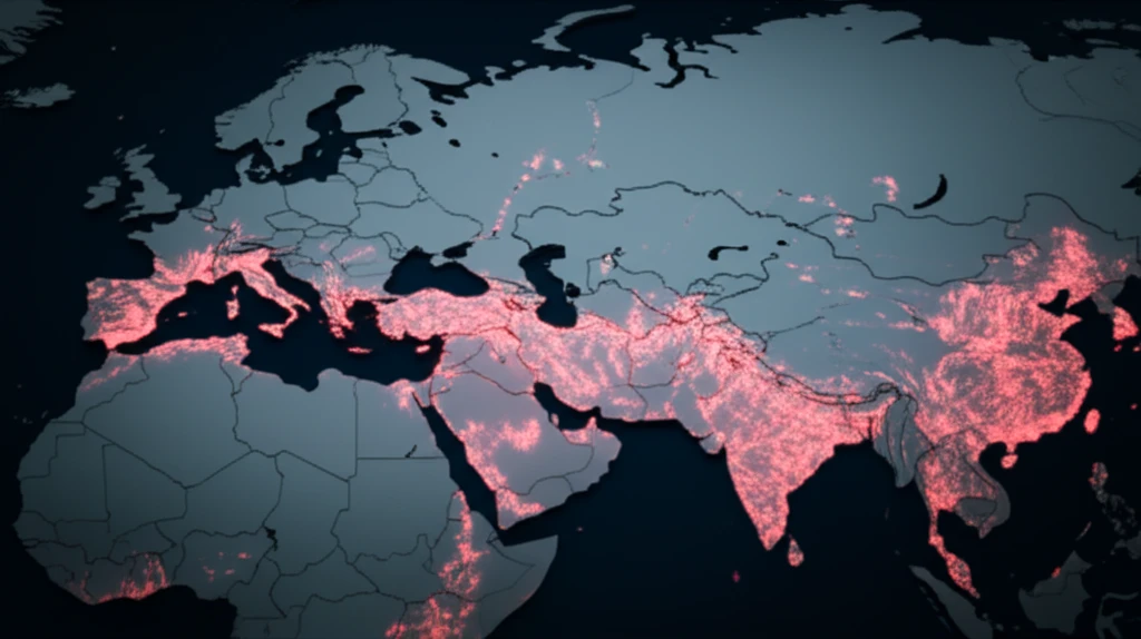 A stylized map highlighting high-risk areas for disease-carrying ticks in Europe and Asia.