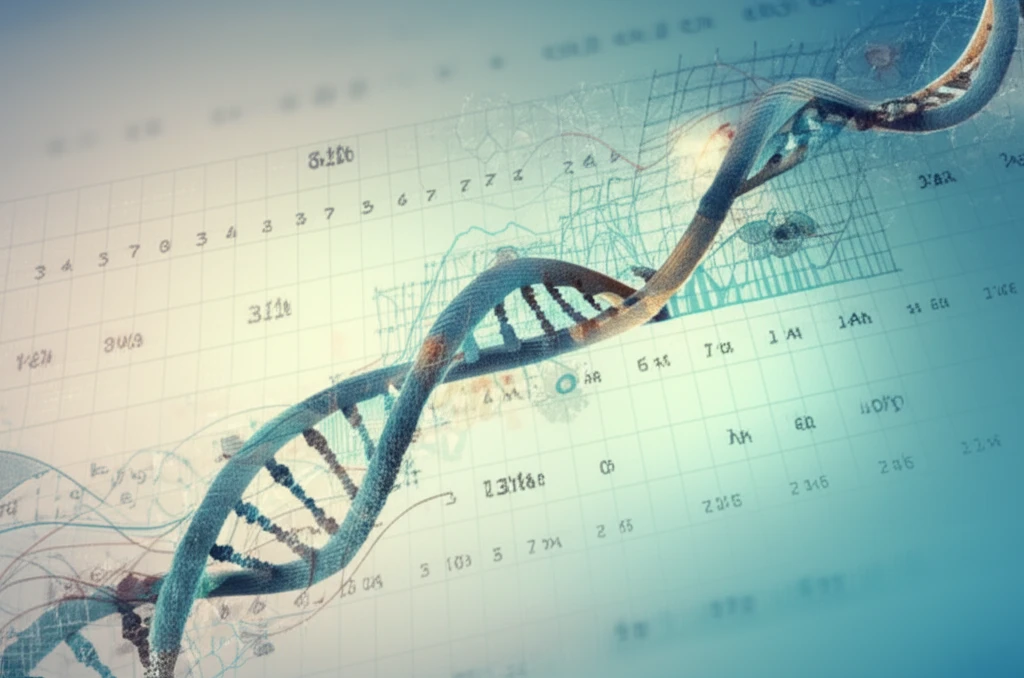 Growth charts intertwined with DNA strands, symbolizing factors influencing growth in children with Down syndrome.