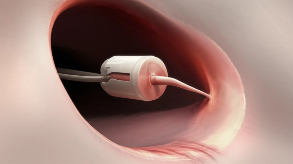 Illustration of a SmartPlug punctal plug partially extruded from a tear duct.