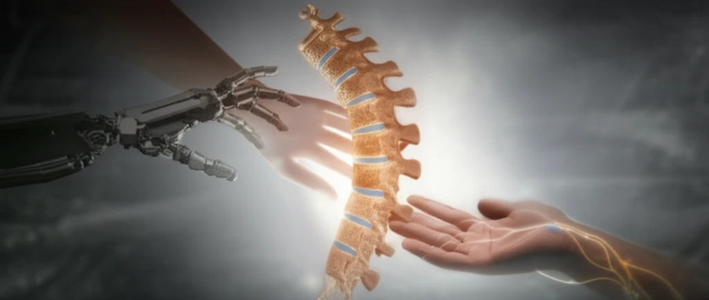 Spine being guided by orthopedic and neurosurgical hands.