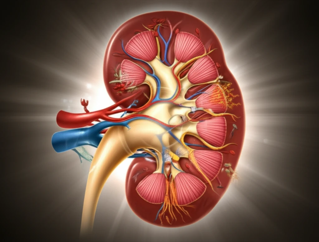 Illustration of a healthy kidney protected by Chinese herbs, symbolizing treatment for diabetic nephropathy.