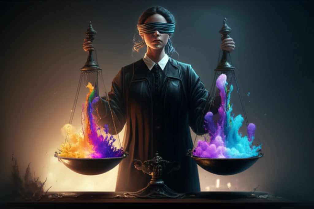 Unbalanced scales of justice due to the influence of emotions.