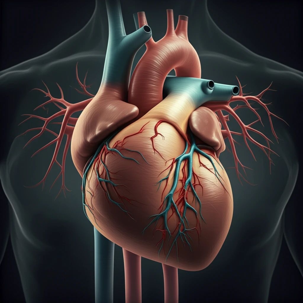 Surreal illustration of a heart representing the complex interplay of congenital and acquired cardiovascular risks.