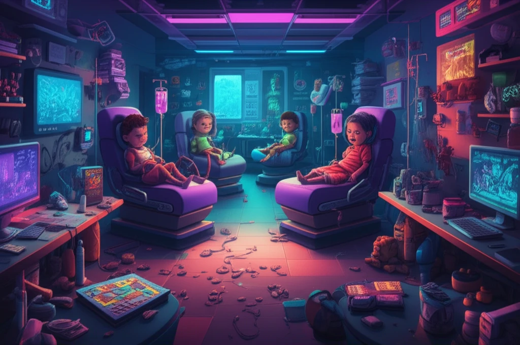 Brightly colored chemotherapy room with children playing.