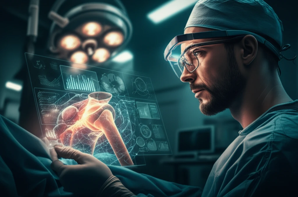 Surgeon using augmented reality during shoulder replacement surgery
