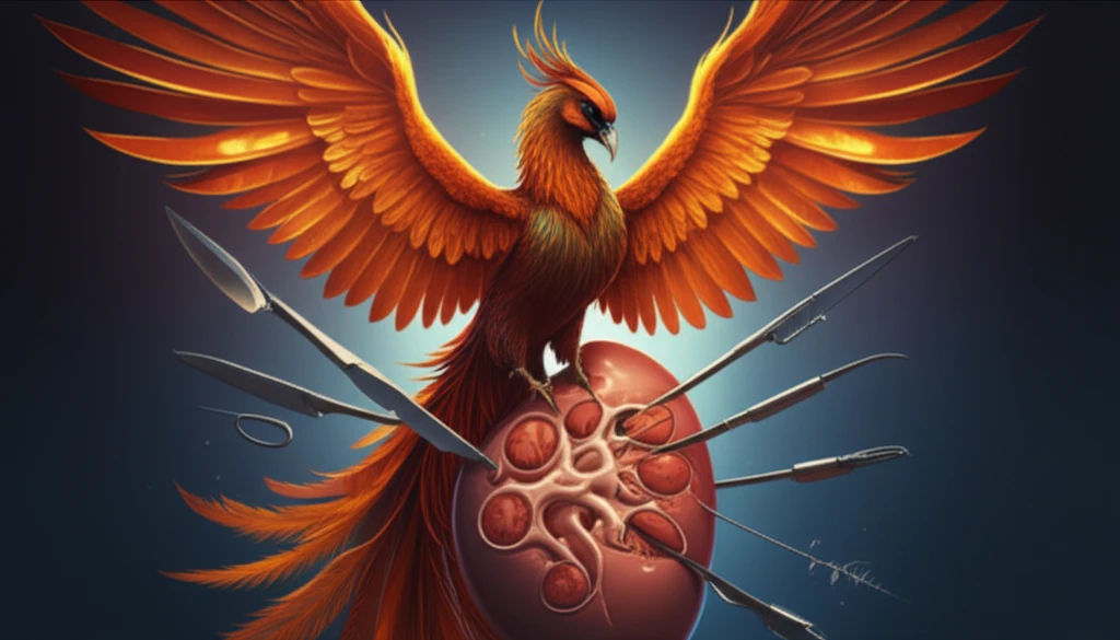 Phoenix rising from kidney symbolizing salvage renal surgery.