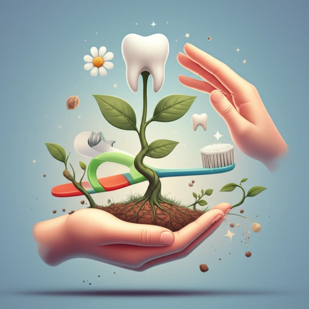 Symbolic illustration of a childhood cancer survivor's journey to dental health.