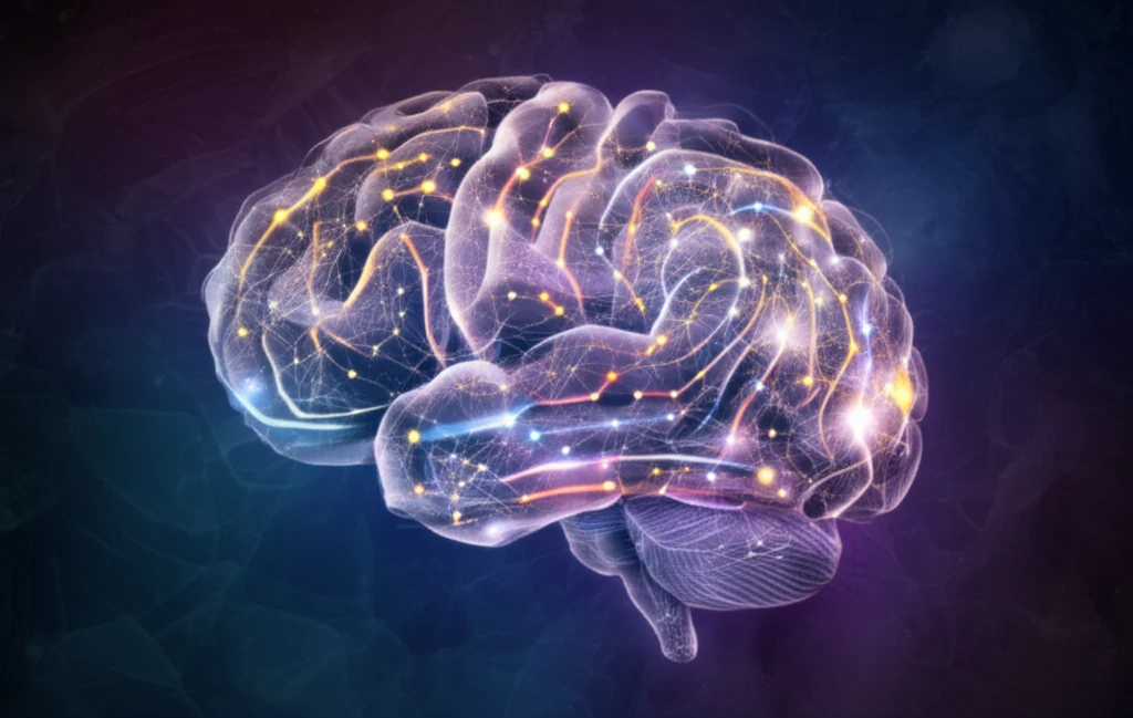 Brain activity map showing areas of normal and reduced metabolism
