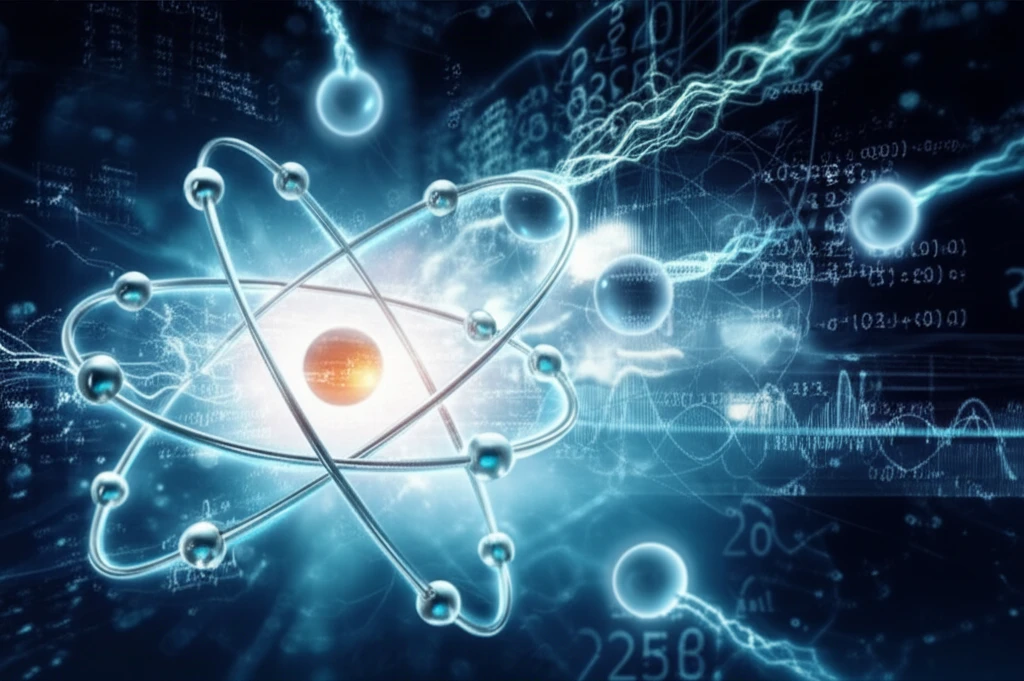 Surreal illustration of neutron activation analysis on a niobium atom.