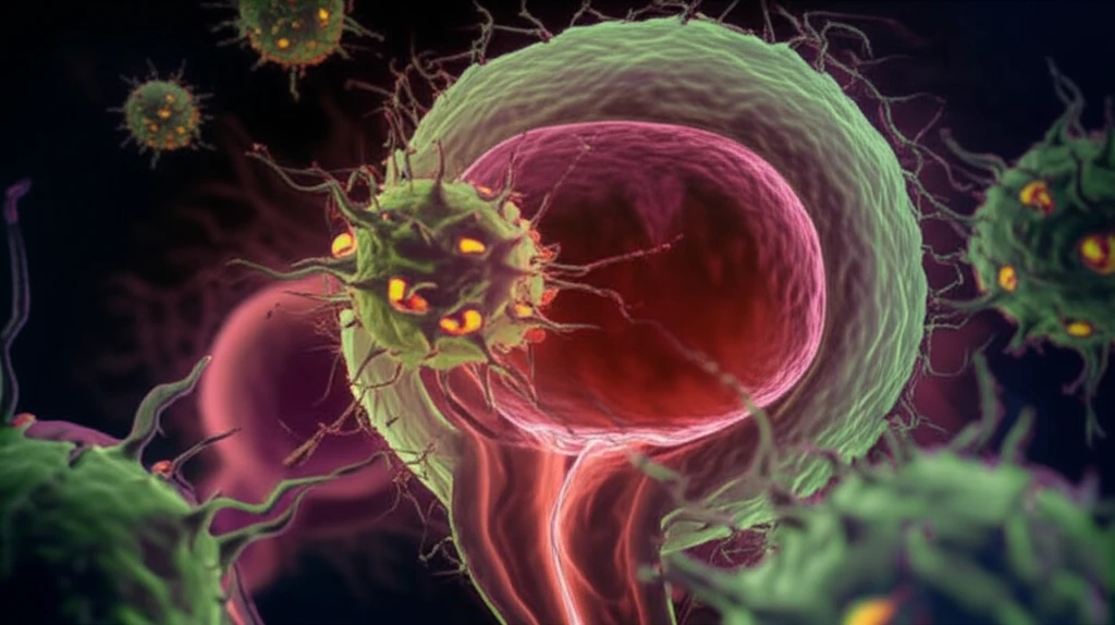 Illustration of small cell carcinoma attacking the bladder.