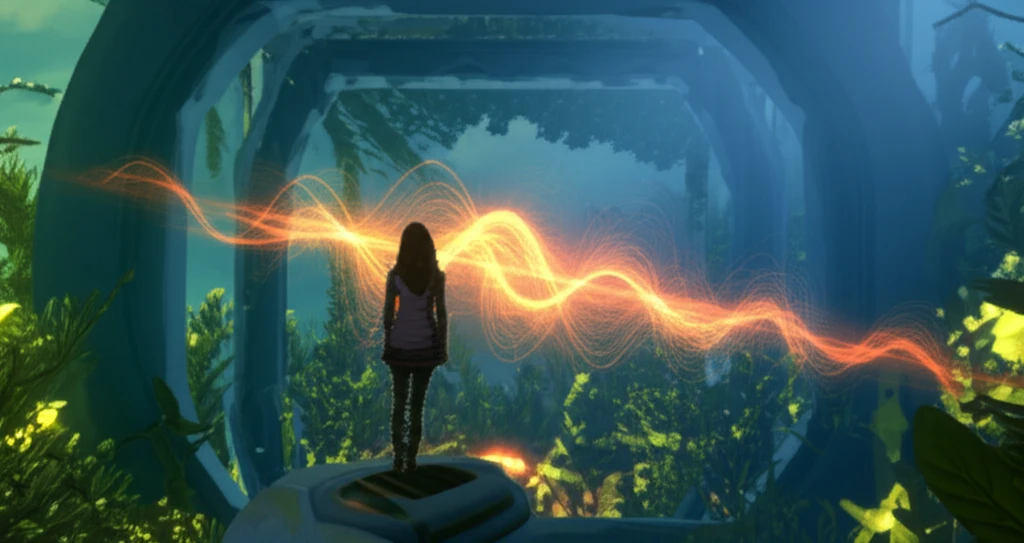 Person on a vibrating platform experiencing energy waves through their body