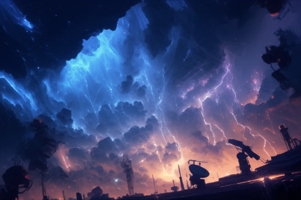 Cosmic rays piercing through clouds, observed by scientific instruments.