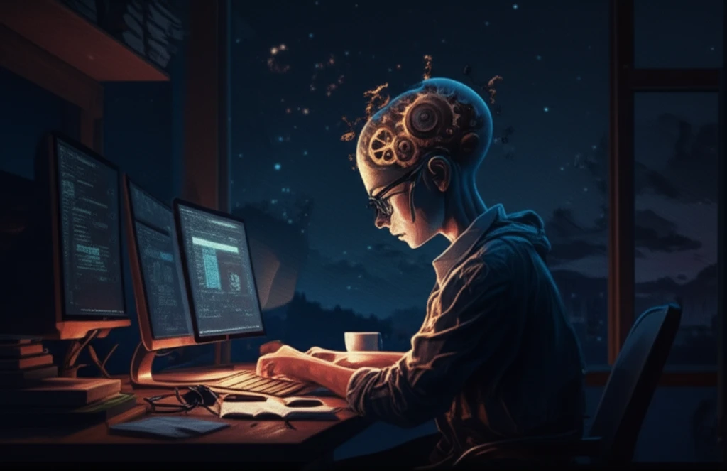 Surreal image representing circadian rhythm disruption due to night shift work.