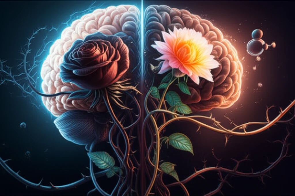 Brain pathways with addiction and recovery symbols