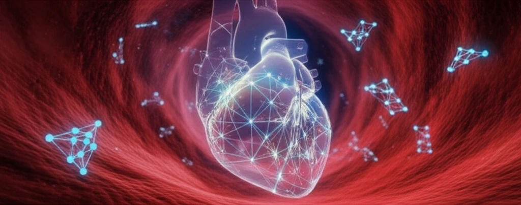 Stylized heart illustration with interconnected biomarkers, representing personalized AFib treatment.