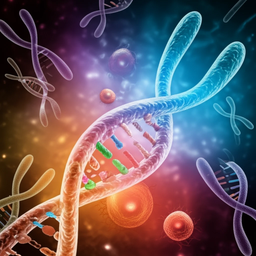 Surreal illustration of chromosomal mutation in leukemia research.