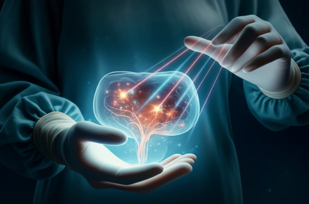 Surreal illustration of dual-modality imaging in ovarian cancer surgery.