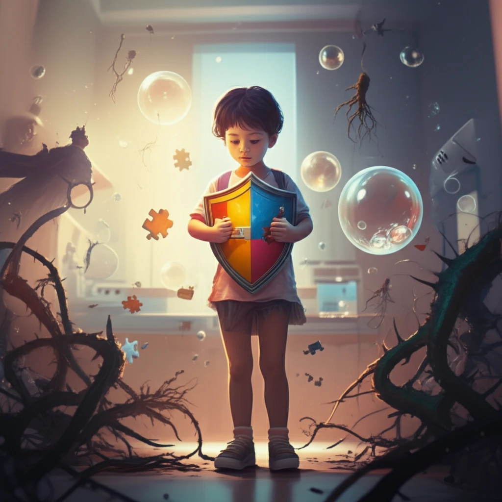 Child holding a shield in a primary care setting
