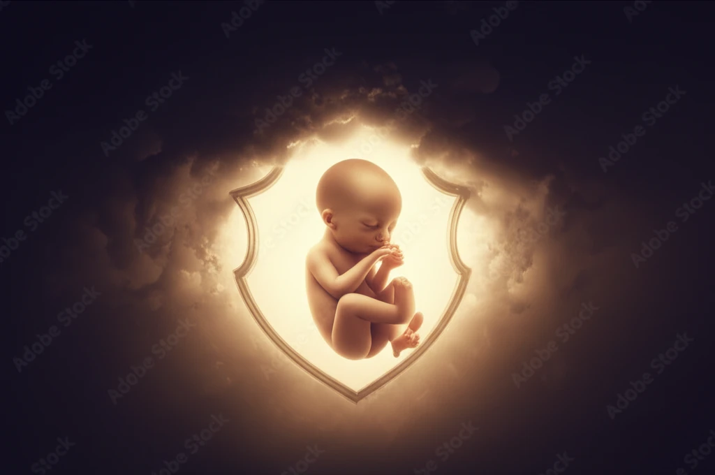 Symbolic illustration of protecting a newborn from HIV transmission.
