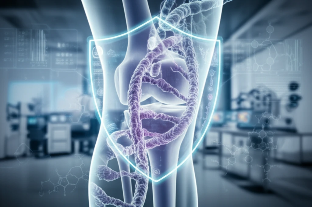 DNA strands protecting joints, representing linoleic acid's role in autoimmune defense.