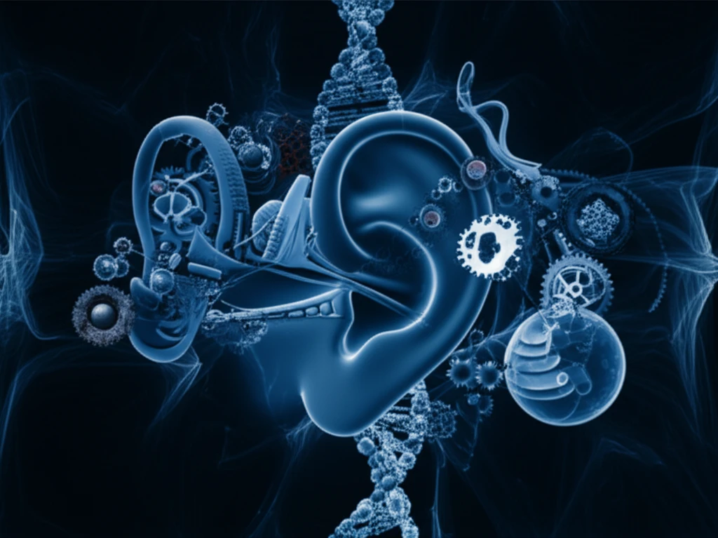 DNA intertwined with an ear, representing tinnitus and genetics