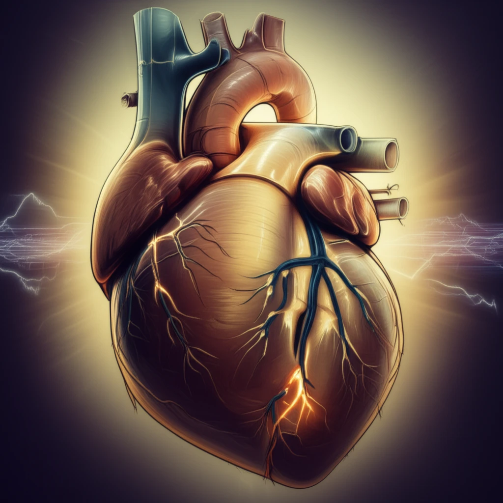 Digital illustration of a heart with mapping lines highlighting a focal point.