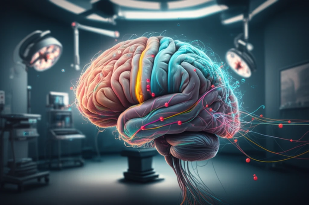Surreal digital illustration of a brain intertwined with DTI metrics.