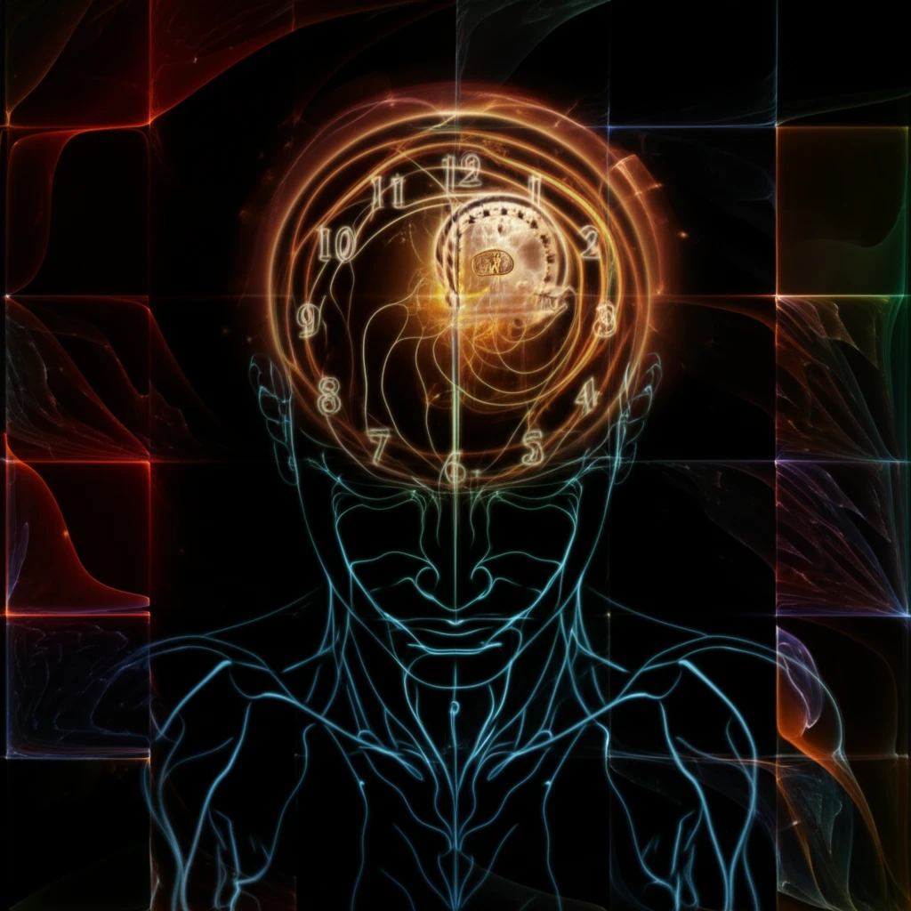 Brain-computer interface concept with glowing neural pathways and reaction time symbol.