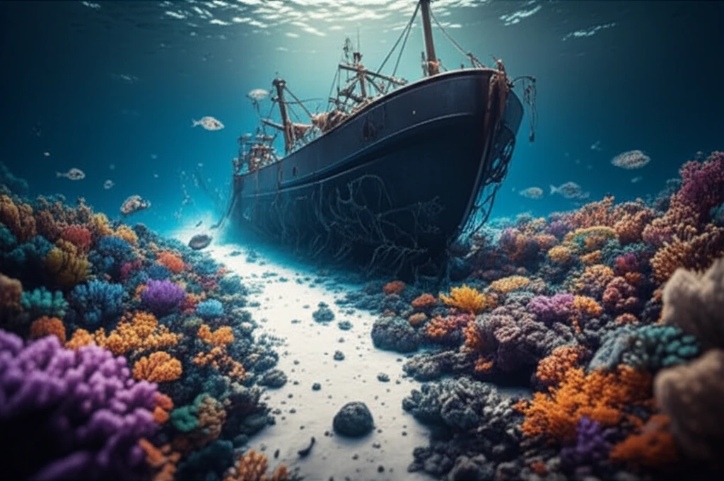 Destructive deep-sea trawling destroying marine life.