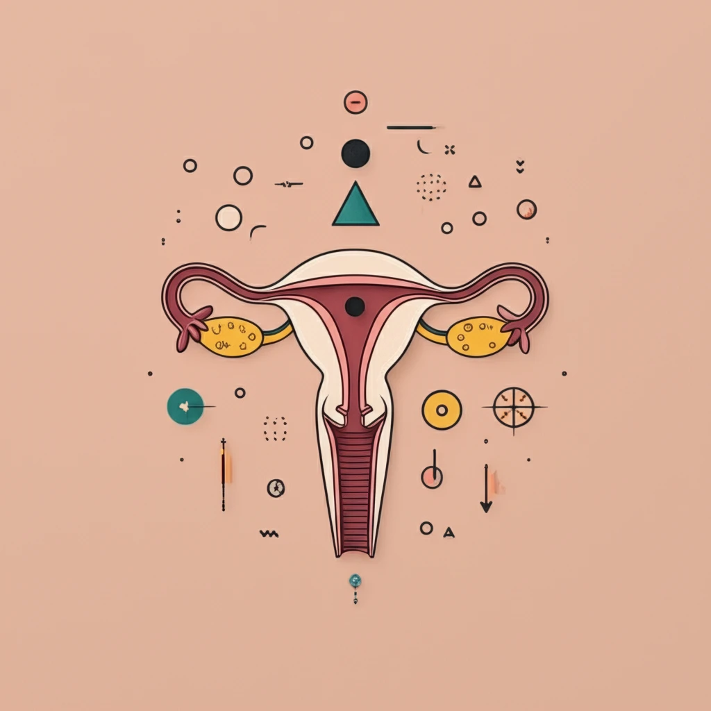 Stylized illustration of uterine variations with geometric shapes.