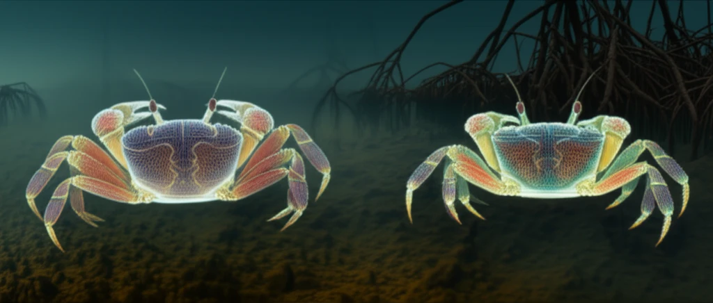 Illustration of crabs adapting to changing salinity in an estuary.
